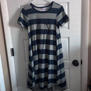LuLaRoe Navy and Gray Striped High Low Dress